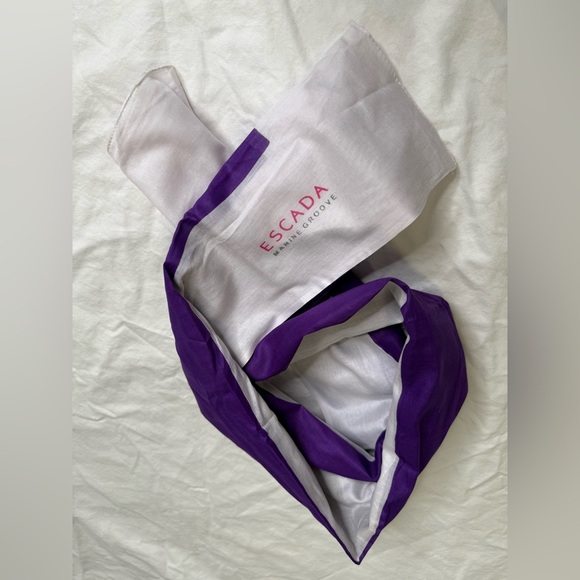 Escada Marine Groove Oversized Purple Cotton Resort Scarf Wrap Y2K Designer Logo - Picture 3 of 10